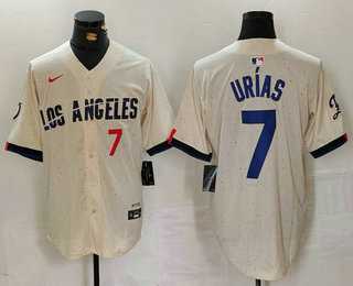 Mens Los Angeles Dodgers #7 Julio Urias Number Cream 2024 City Connect Limited Stitched Jersey